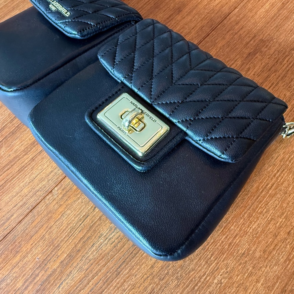 Karl Lagerfeld Dual Black Quilted Crossbody Bag - Picture 2 of 11